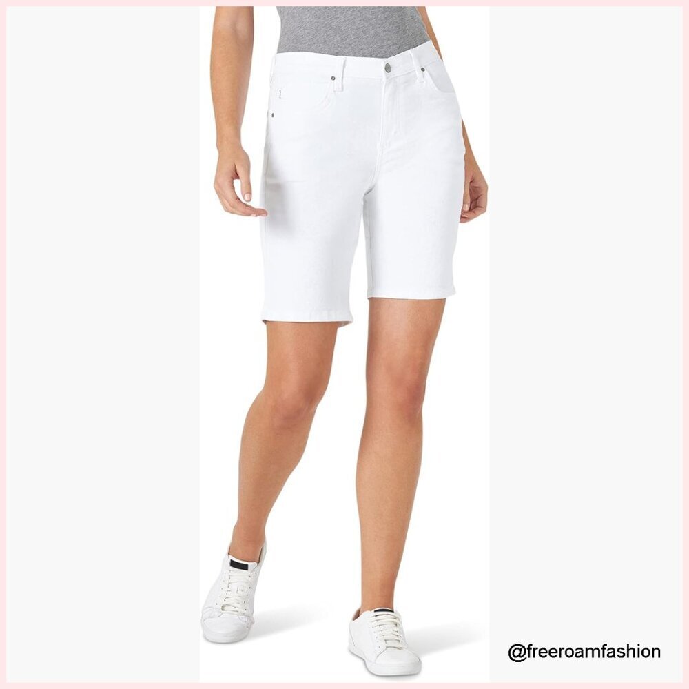 Relaxed Fit Denim Bermuda Shorts, 10" Inseam, Mid Rise, 5 Pockets